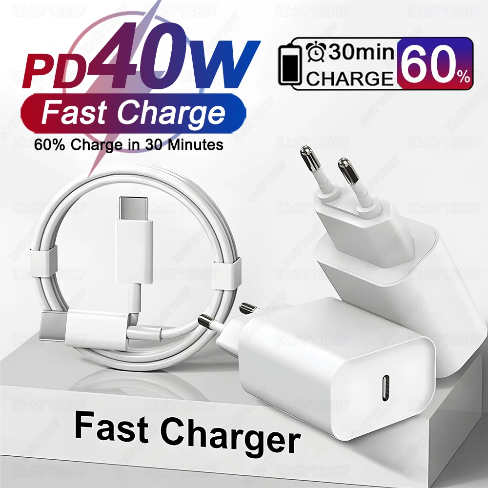 PD 40W USB C Fast Charging Charger For iPhone 13 12 11 14 15 16 Pro Max 8 Plus Quick Charge USB Type C Cable For iPhone Charger