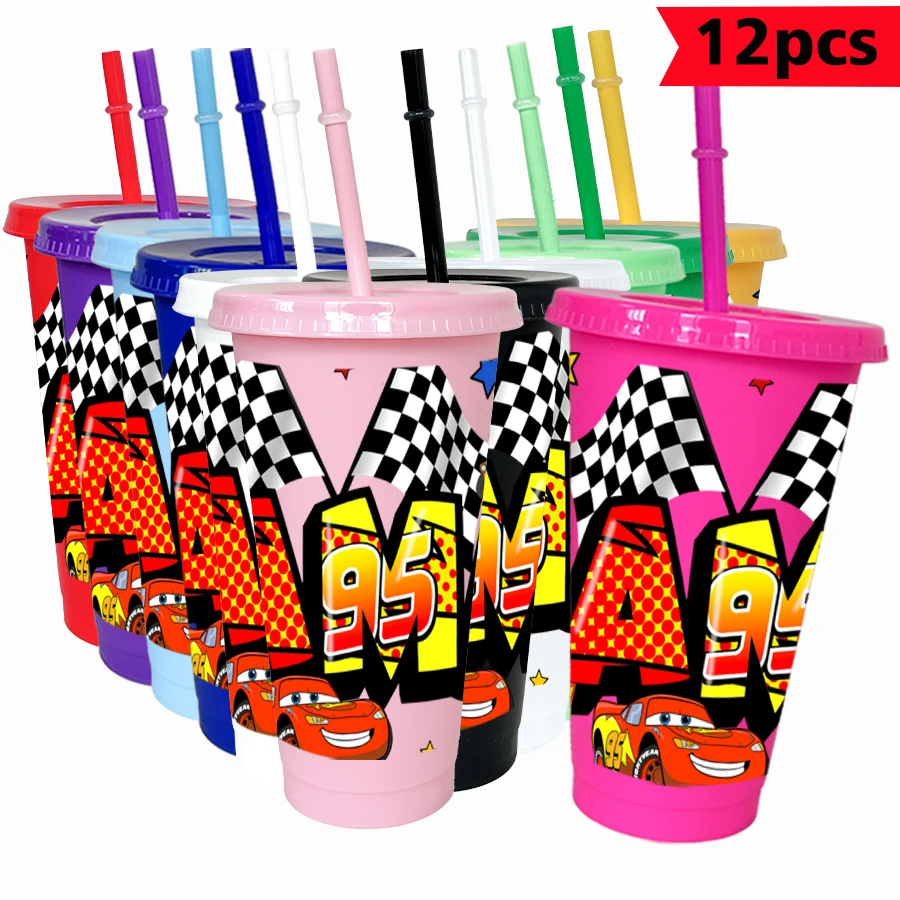 12pcs/pack Disney,Lightning McQueen,Racing 26oz Colored Plastic Tumbler Birthday Party Drinking Utensils Juice Coffee Mugs