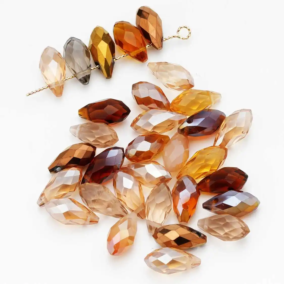 

30PCS Brown Theme Rhombus Faceted Glass Crystal Beads for DIY Jewelry Making, Pendant, Sewing Craft Accessories 12x8mm