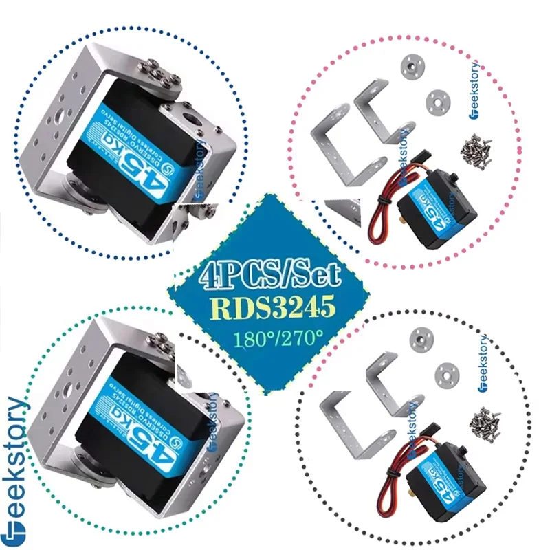 

4PCS 45KG RDS3245 Dual Axis Digital Servo Metal Gear Coreless Motor Aluminum Case Servos DIY Toys Parts For RC Car Crawler Robot
