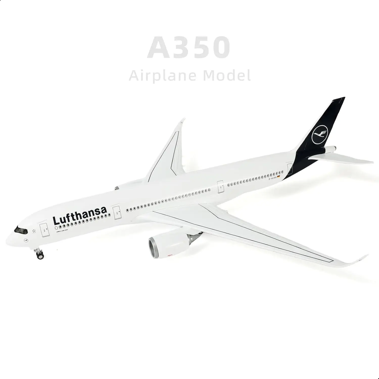 1/144 Scale Lufthansa A350 Resin Diecast Airplane Model Kit with Stand＆LED Light for Adult Aviation Gift or Decorations