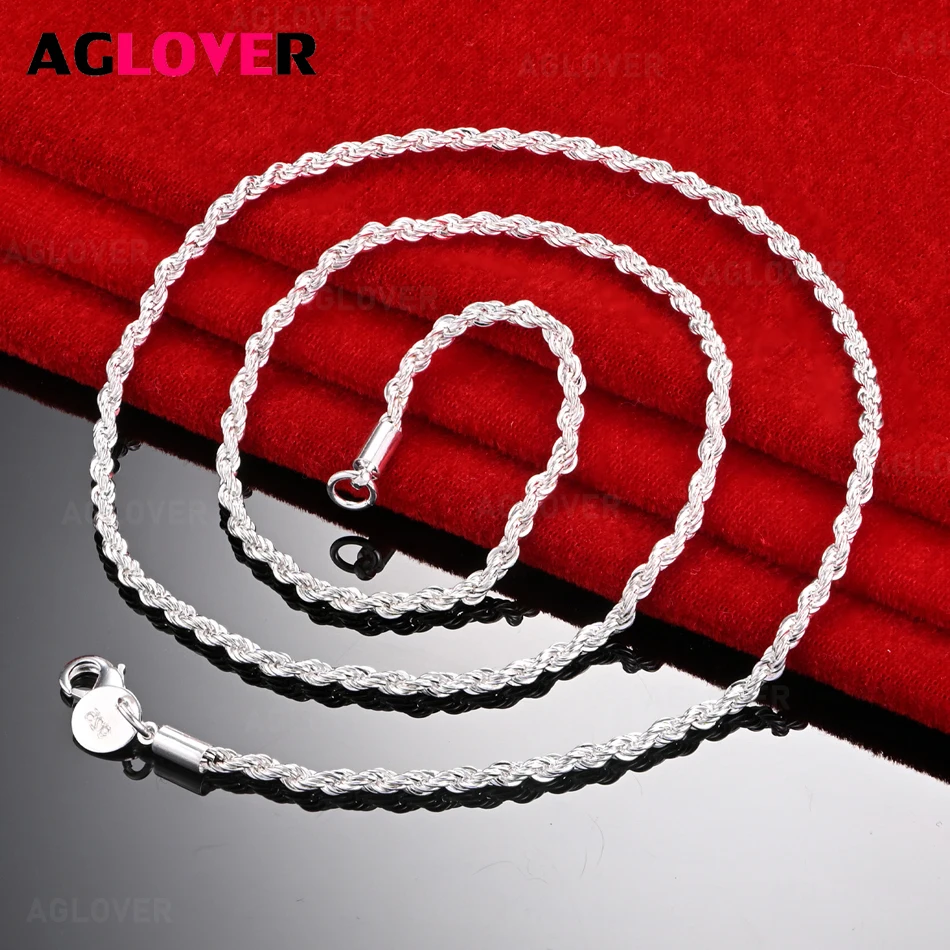 

AGLOVER 925 Sterling Silver 3mm Twisted Rope Necklace Women's Retro Versatile Personalized Engagement Jewelry