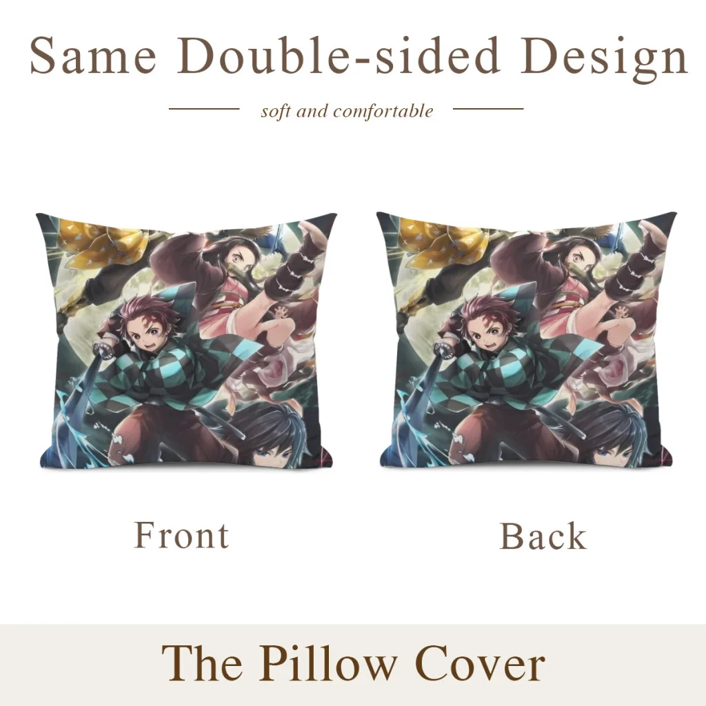 Demon Slayer Graphic Anime Pillow Case SoftCushion Cover For Home Decor Easy To Clean