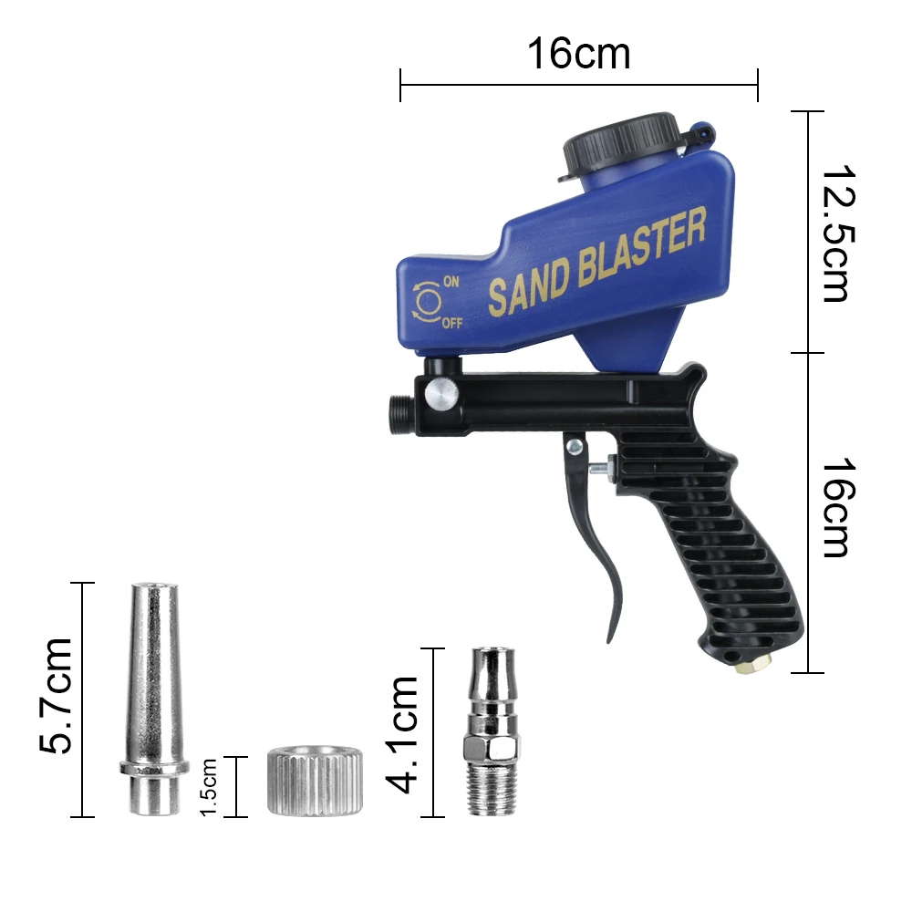 Conjunto de pistola de jateamento pneumático Jateamento Máquina ajustável Dispositivo de ferrugem Spray de gravidade Areia Poderoso Jet Pistol