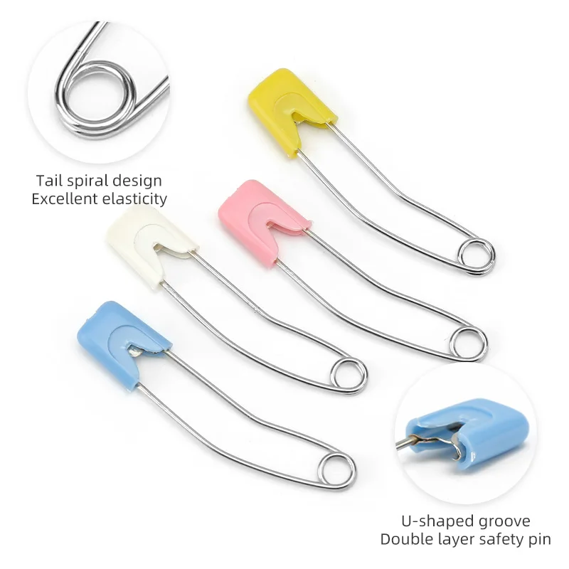 4pcs Banana Type Children\'s Safety Pins Double Insurance Plastic Head Stainless Steel Needles Brooch Clip DIY Sewing Accessories