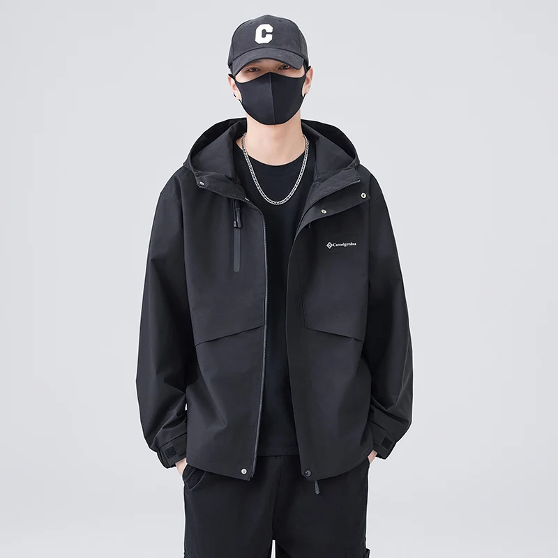 

New 2025 Men's Casual Outdoor Hooded Jaet Loose Fit Faionable Spring Autumn Workwear Durable Polyester Zipper Closure