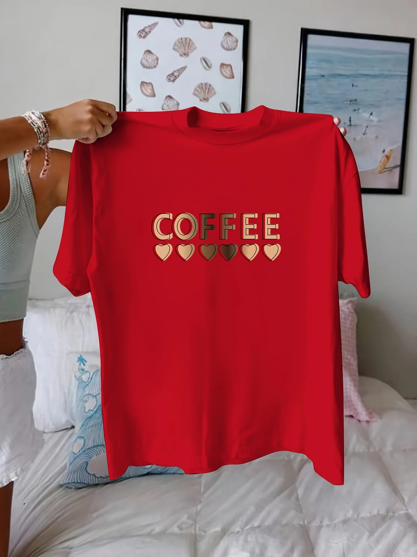 T-shirt da donna con stampa di lettere retrò taglie forti in puro cotone traspirante alla moda e versatile unisex streetwear oversize