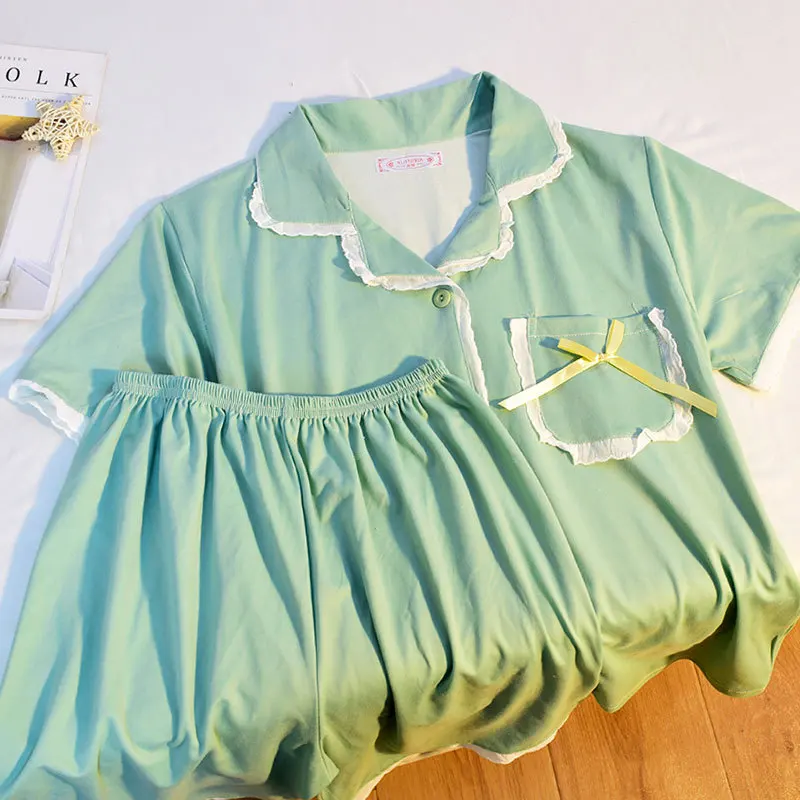 Premium Sense of Sweet Lace Three-Piece Pajamas Homewear Female Summer Ins Style Ruffled Short-Sleeved Cardigan Homewear Set