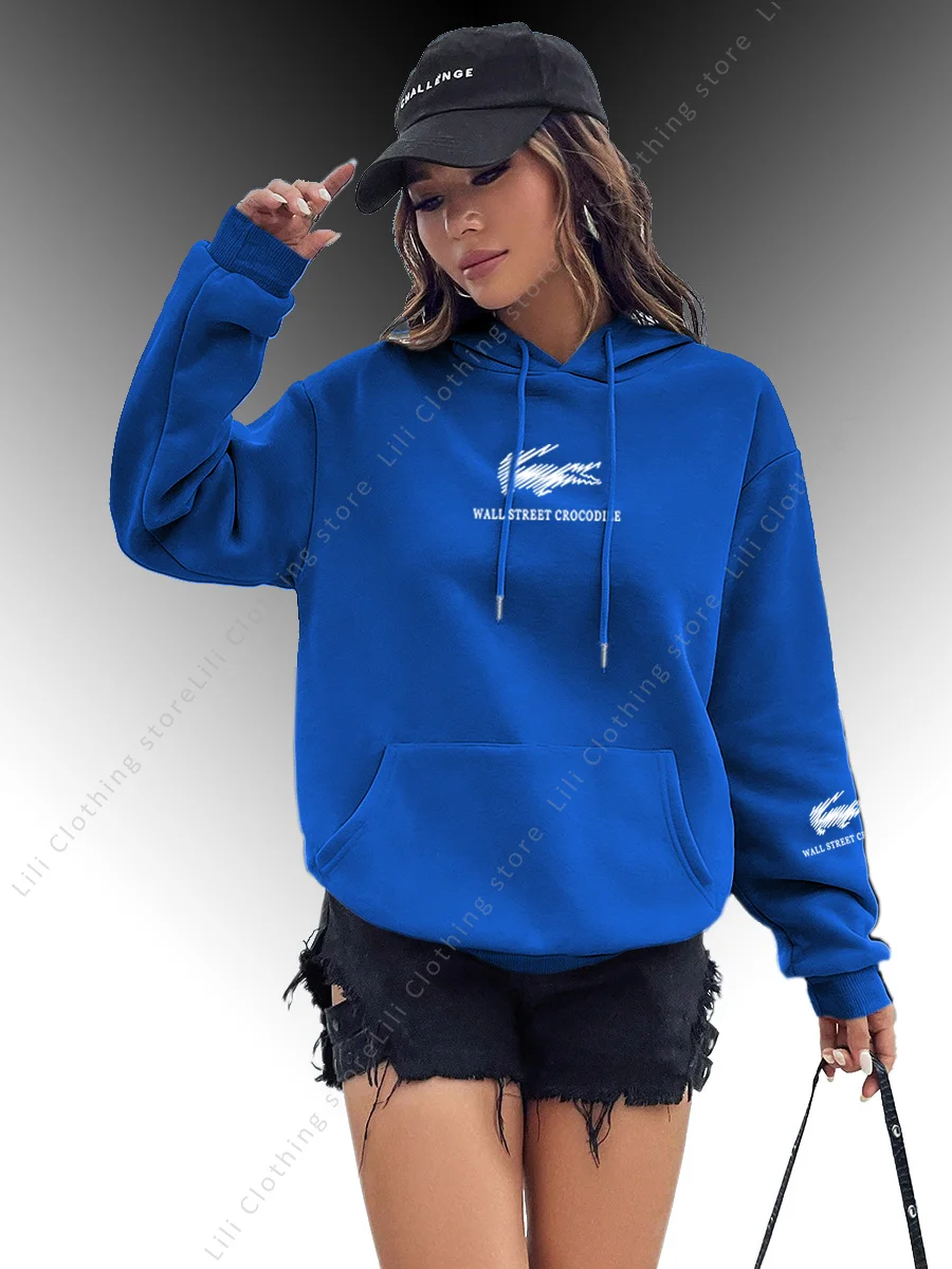 2026 Womens Hoodies Tops Wall Street Graphic Letter Print Funny Sweatshirt Street Clothes Y2K Designer Pullover Hoodie for Woman