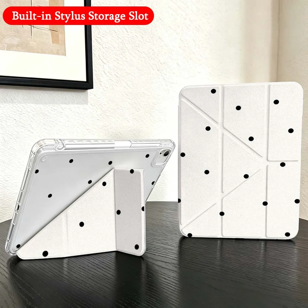 Cartoon Dots Pattern Case For iPad Mini Pro Air 5 6 7 8 9 10th 11th 11 9.7 10.9 13 inch Transparent Y-Shaped Folding Tablet