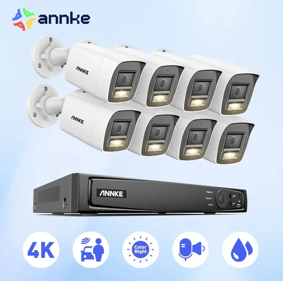 

Система видеонаблюдения ANNKE 4K Ultra HD POE, 8 каналов H.265 + сетевой видеорегистратор с камерами безопасности 4K, комплект видеонаблюдения с записью звука, Ip-камера 8 МП