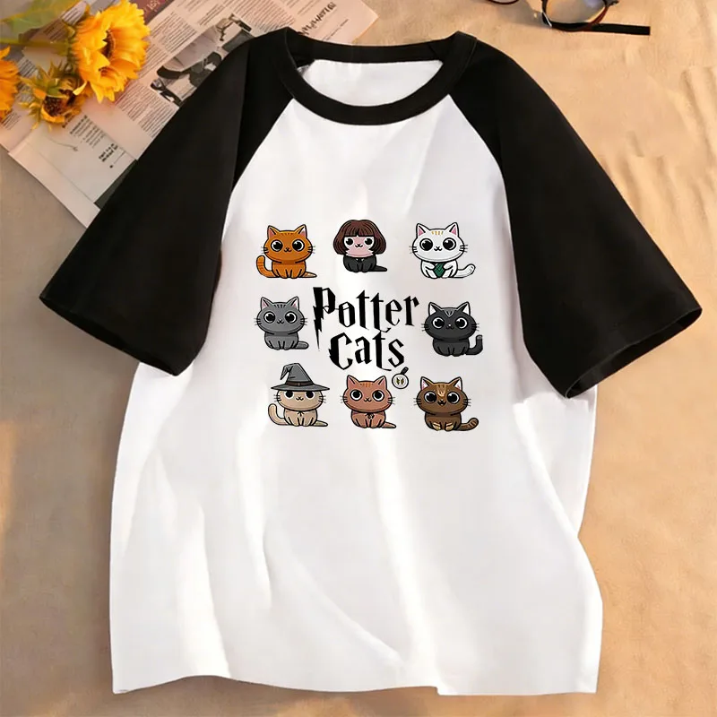 Cartoon Potter Katzen-Grafik Kinder T-Shirts Sommer Kurzarm-Shirts Tier-Motive Jungen Mädchen Kleidung Kawaii Tops Y2K Kinder T-Shirt
