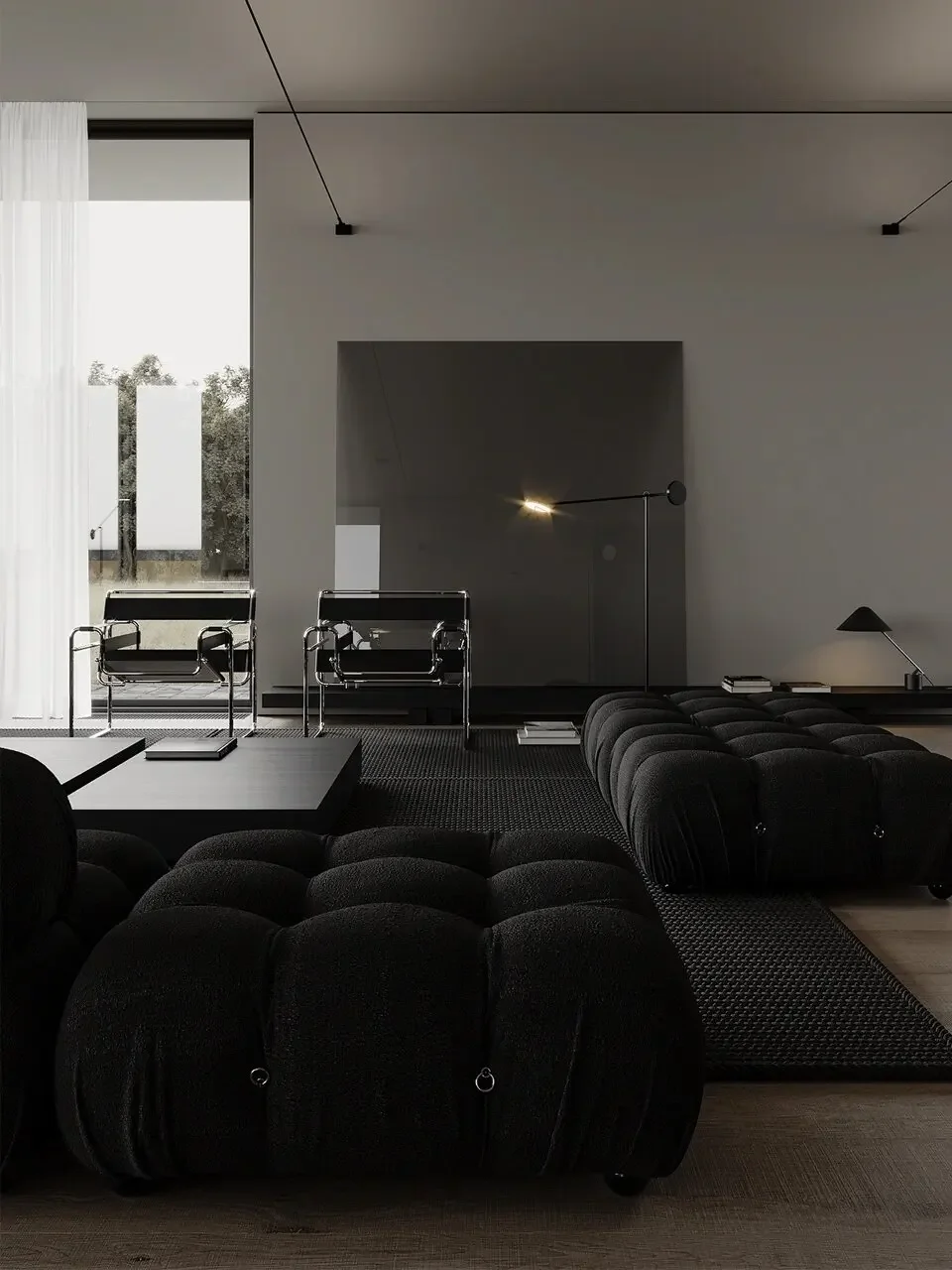 Sofá de combinación libre con módulo medieval, sofá wabi negro retro