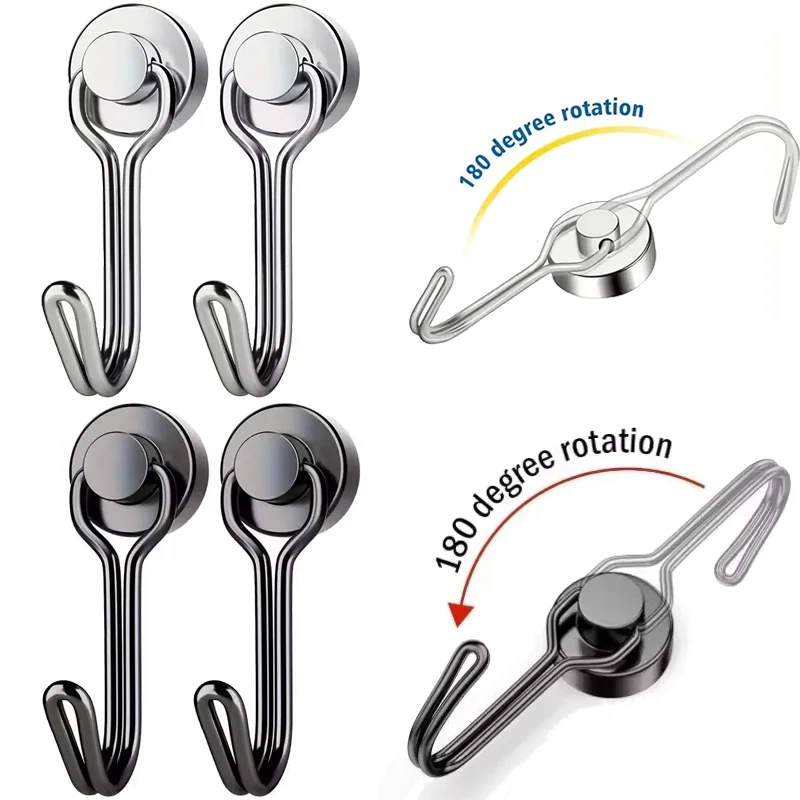 20Pcs 16mm Heavy Duty Neodymium Magnets Ultra Strong Black Silver Magnetic Hooks Hangers for Refrigerator Kitchen Office Garage