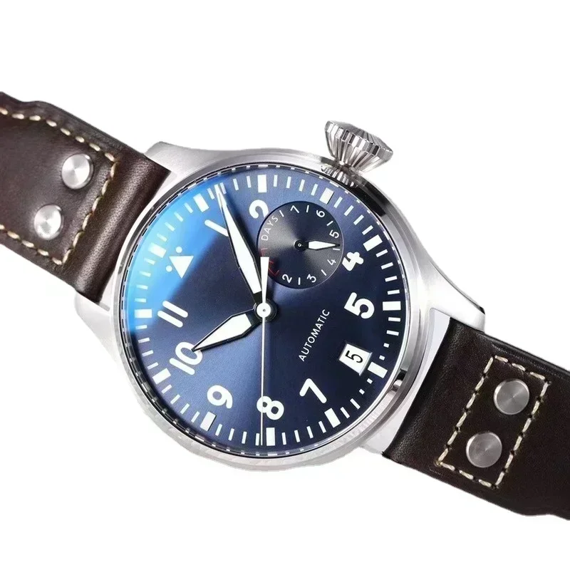 أزياء الرياضة العلامة التجارية الجديدة التلقائية الفولاذ المقاوم للصدأ الطيارين الكبار الساعات الأسود الأزرق الهاتفي براون الجلود الميكانيكية ووتش حسب الطلب #2