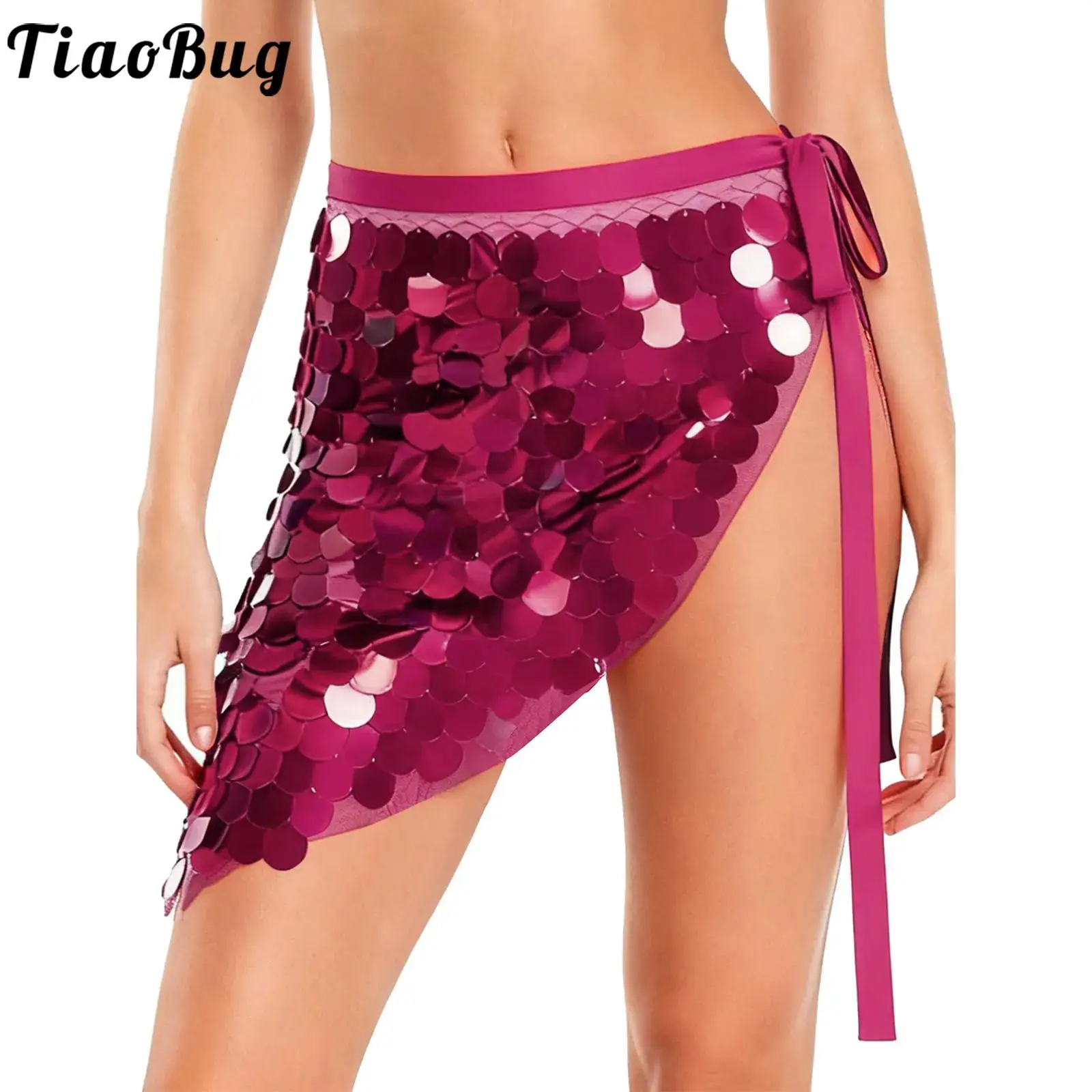 

Womens Glittery Sequin Belly Dance Hip Scarf Lace-up Waist Skirt Hip Wrap for Samba Salsa Rumba Dance Stage Performance Clubwear