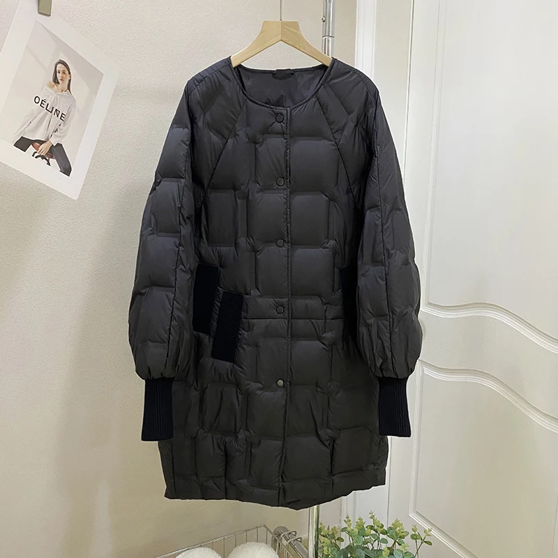 Winter Lange Rundhals Daunenjacke Weibliche Einreiher Stepp Parker Outwears Frauen 90 Weiße Ente Unten Verdickung Mantel