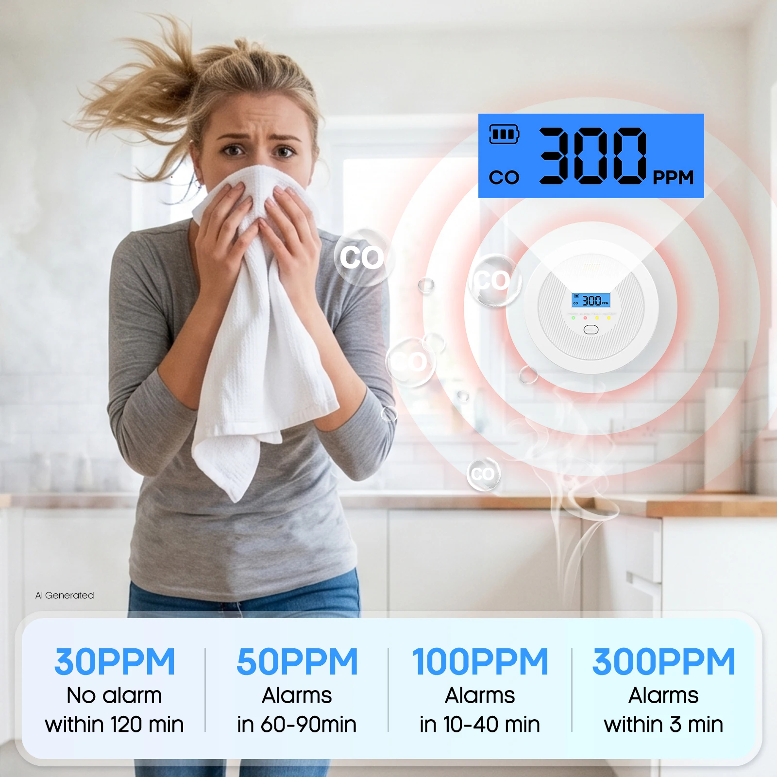 Carbon Monoxide Alarm LCD Display Battery Powered 85dB Ultra-low Independent CO Detector For Gas Wall-hung Stoves Coal Stoves
