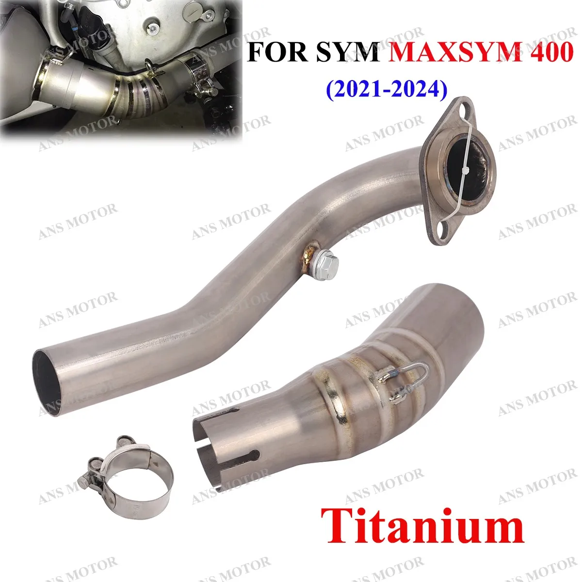 

Надевается для SYM MAXSYM 400 400i 2021-2024, передняя выхлопная труба мотоцикла, среднее звено, титан