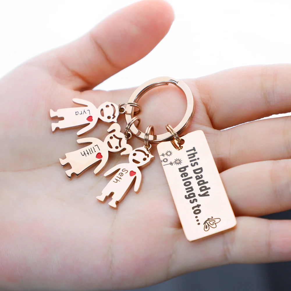 Benutzerdefinierte Familie Namen Keychain Dieses Papa Gehört zu Keychain Personalisierte Vatertag Geschenk – Detail 4
