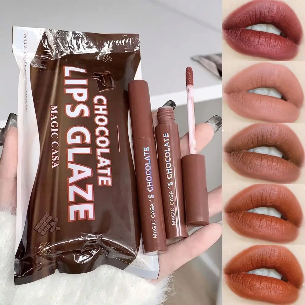 5Pcs/Set Velvet Chocolate Lip Glaze Set Long-lasting Rich Cream Matte Lipstick Soft Matte Lip Gloss Milk Coffee Lip Makeup