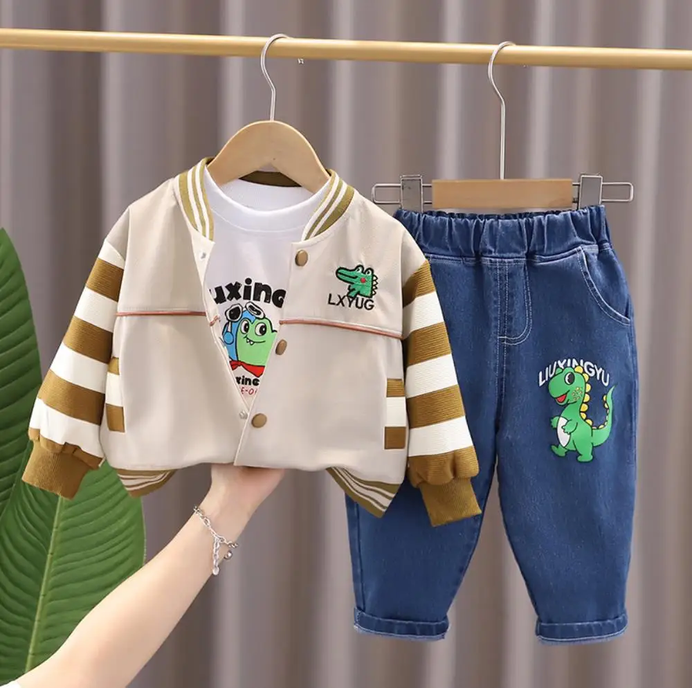 

Toddler Baby Sets Spring Autumn Kids Boys Clothes 1 To 5 Years Cartoon Baseball Jackets+T-shirts+Pants 3Pcs Children Outfits