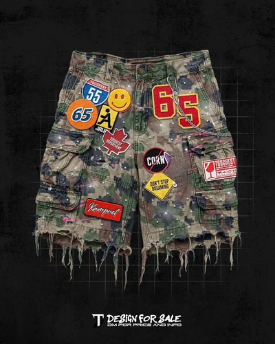 Imagen 1 del producto Ropa de calle azul Retro, pantalones cortos vaqueros de retales Y2K para hombres y mujeres, pantalones cortos informales holgados con gráficos de dibujos animados de Hip Hop, pantalones cortos vaqueros de camuflaje para Fitness