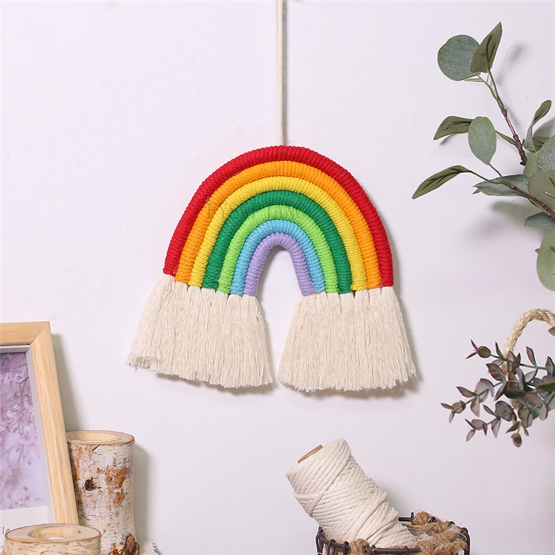 

INS Rainbow Pendant Children's Room Decoration Braided Tassel Rainbow Tapestry Home Decoration Pendant Living Room Gift