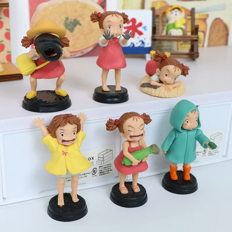 6 Piece Healing Style Action Figures Set Cute Anime Character Collection with Display Stand Healing Decor Desktop Display Gift