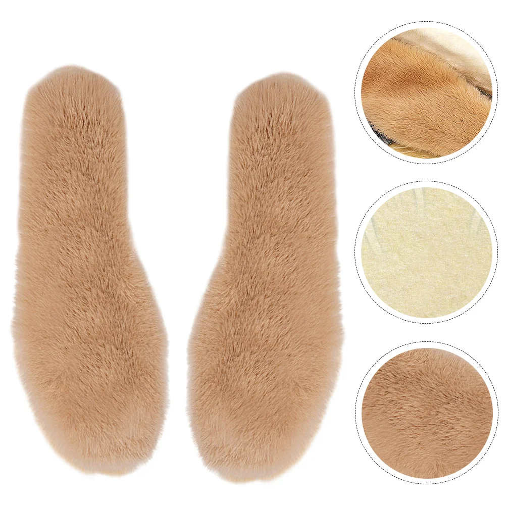 Shoe Insoles Adult Winter Faux Rabbit Fur Inserts Odor-resistant & Brown Cotton Shoes Mat Men and Women