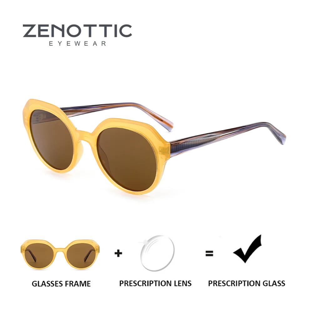 ZENOTTIC Modish Stylish Polarized Round Prescription Sunglasses For Women Acetate Uv400 Protection Corrective Sun Glasses