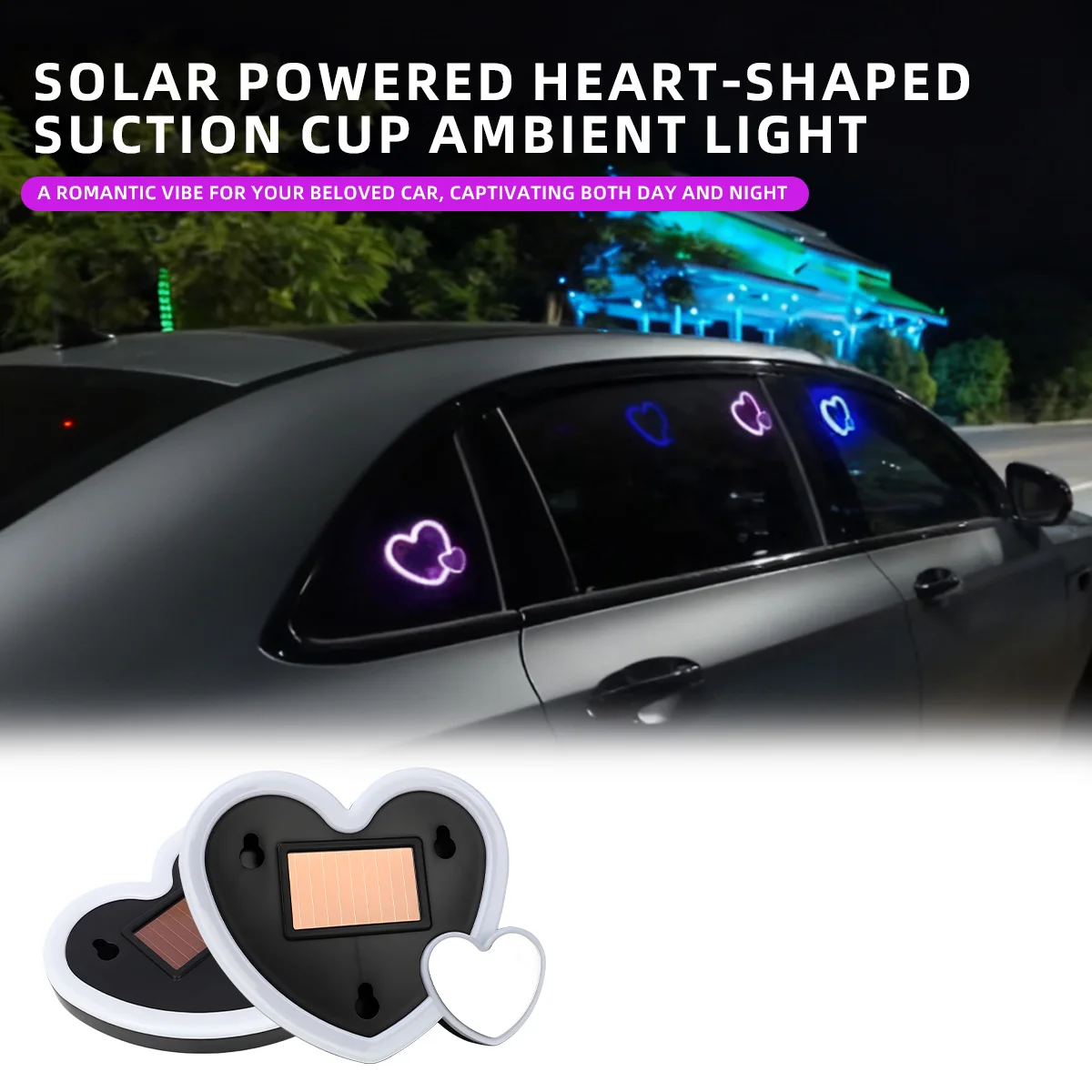 

Solar Car Interior Ambient Lights Heart Shaped Window Suction Cup Led Atmosphere Light Neon Lamp Car Decoration Accessories