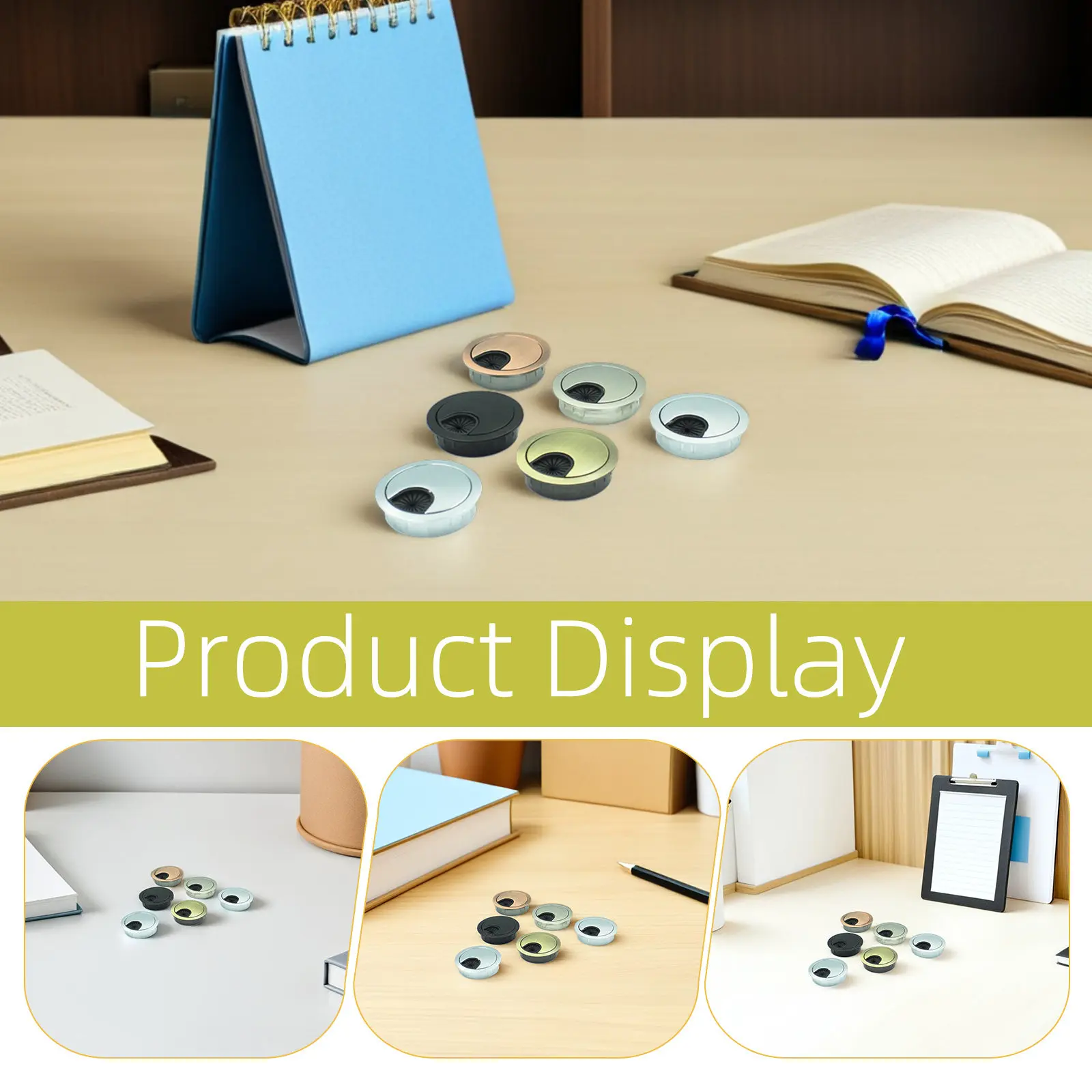 6Pcs Zinc Alloy Desk Cable Grommet Hole Covers for Office, Conference Table Cord Management & Wire Organization