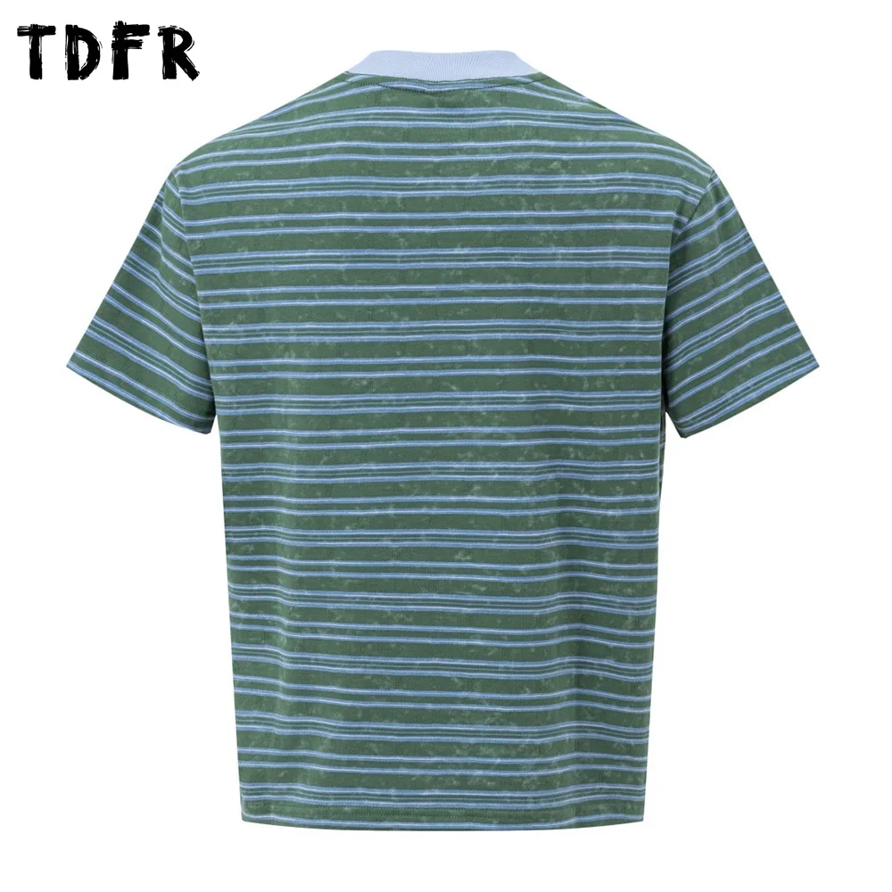 Letter Print Striped Short Sleeve T-shirt Mens Contrast Paneled Summer Loose Crew Neck Half-Sleeve Tshirt Man Tee