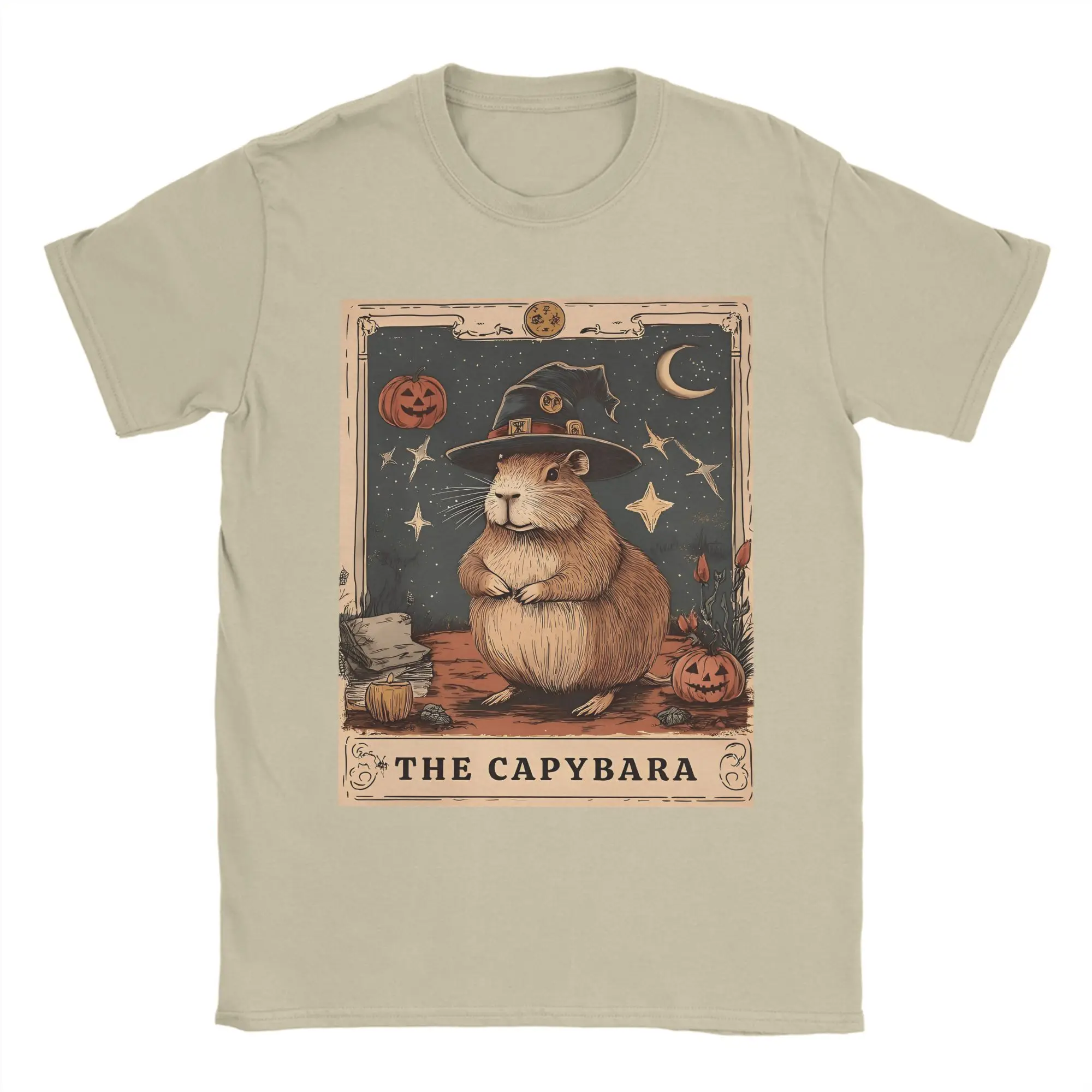 

Capybara Halloween T-Shirts for Men Vintage Cotton Tee Shirt Round Collar Short Sleeve T Shirt Summer Clothing