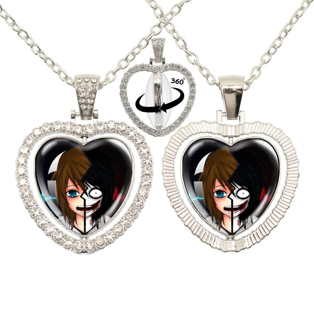 Creepypasta Creepy Pasta Ticci Toby Jeff And Jane The Killer Character Glass 360 Degree Rotating Heart Shaped Pendant Necklace