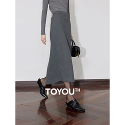 TOYOUTH Women Skirt 2024 Autumn Winter New Elegant Style Mid Waist H Shape Ankle Length Woolen Skirt