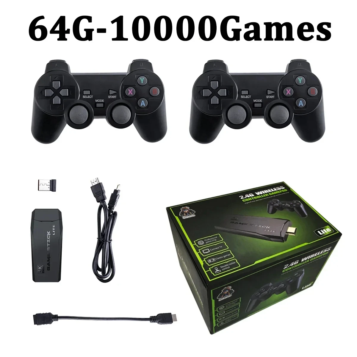 M8 Game Stick 4K Linux OS TV Video Game Console Built-in 10000+ Games 2.4G Dual Wireless Handle 64GB 3D Games For PS1 SFC