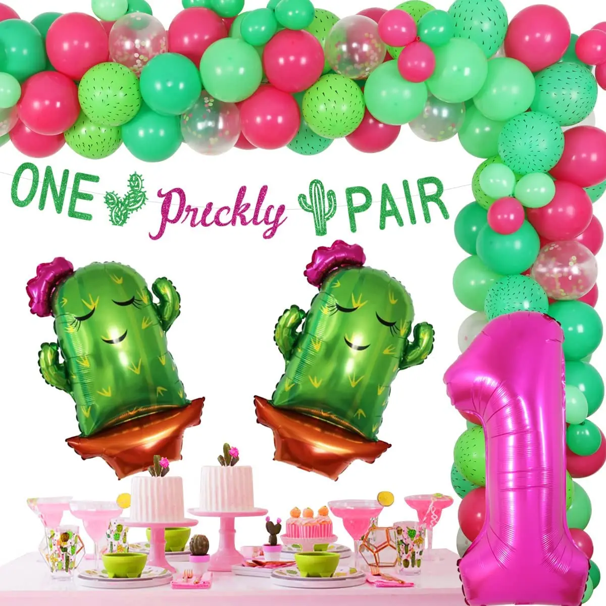 

Cactus Party Decorations for Twins, One Prickly Pair, Birthday Supplies with Balloons Banner for Mexican One Year Old