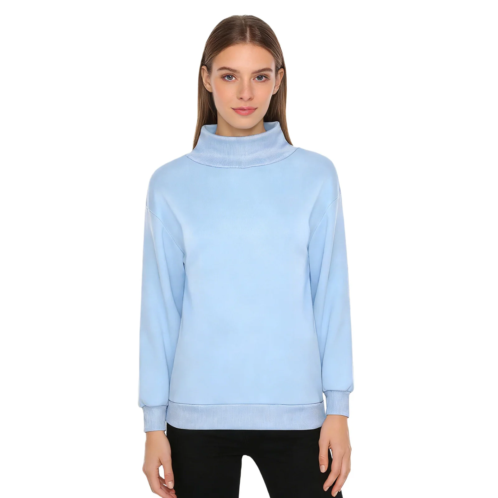 

Womens Oversized Sweatshirt Slit Turtleneck Long Sleeve Pullover Shirt Top Basic Sweatshirt for Daily Casual School Hiking