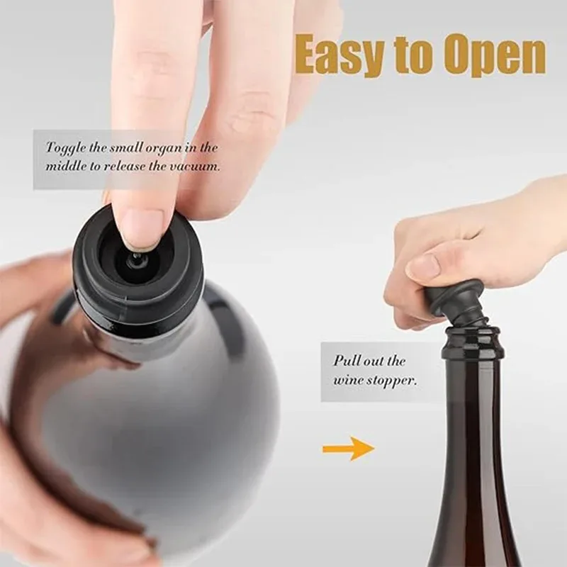 Wine Stopper with Vacuum Wine Pump Wine Preserver Aerator Rubber Black Stoppers Sealing Preserver Drinks Bottle Silicone Caps