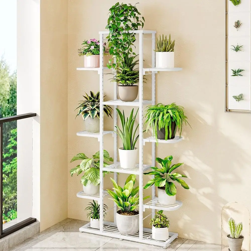

7-Tier Metal Plant Stand, 126cm Tall, Indoor/Outdoor, Waterproof, Space-Saving Rack for Multiple Plants, White