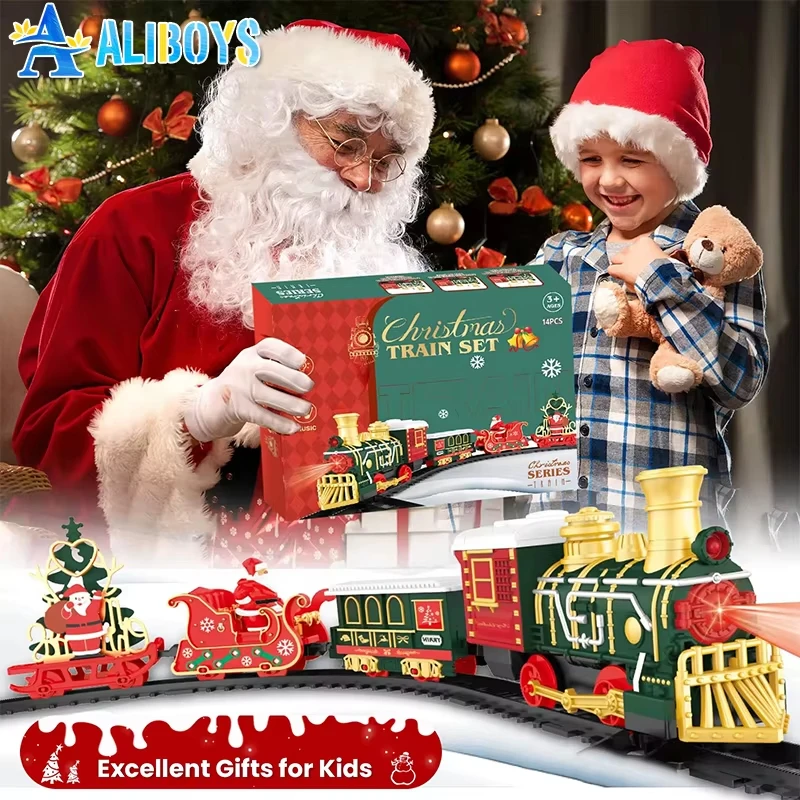 Christmas Electric Train Steam Railway Track Train Series Classical Eletric Train with Music Lights Christmas Birthday Gifts Xma