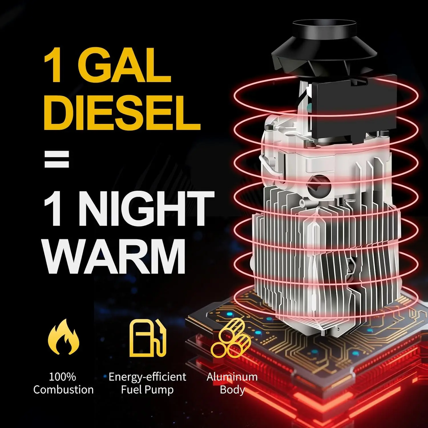 سخان ركن السيارة 8 كيلو وات 12 فولت/24 فولت مع التحكم في التطبيق، شاشة LCD، بدء/إيقاف تلقائي لقارب فان التخييم RV (أفقي أحمر)