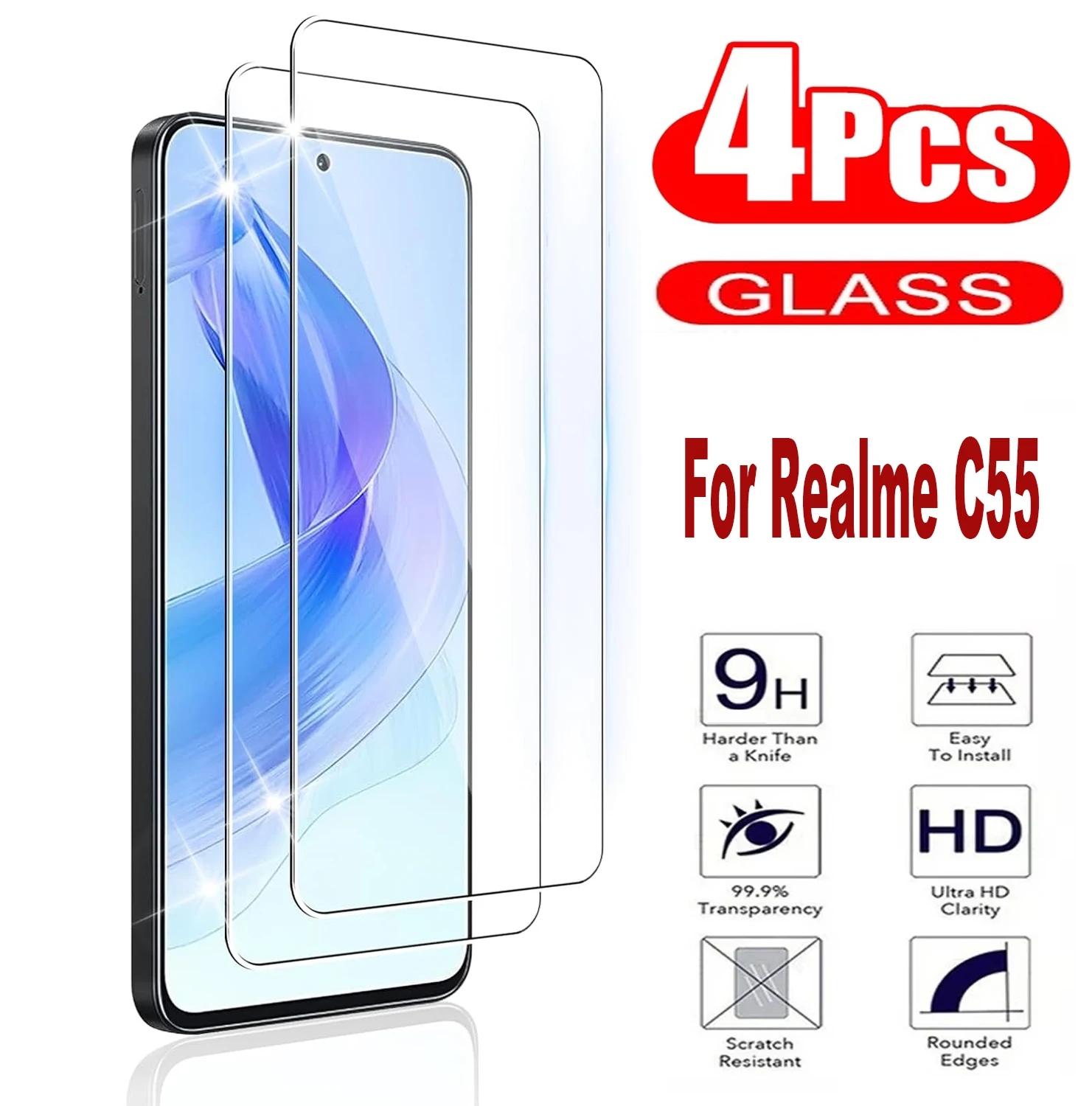 

2/4Pcs Tempered Glass For Realme C55 C53 HD creen Protector Glass Film