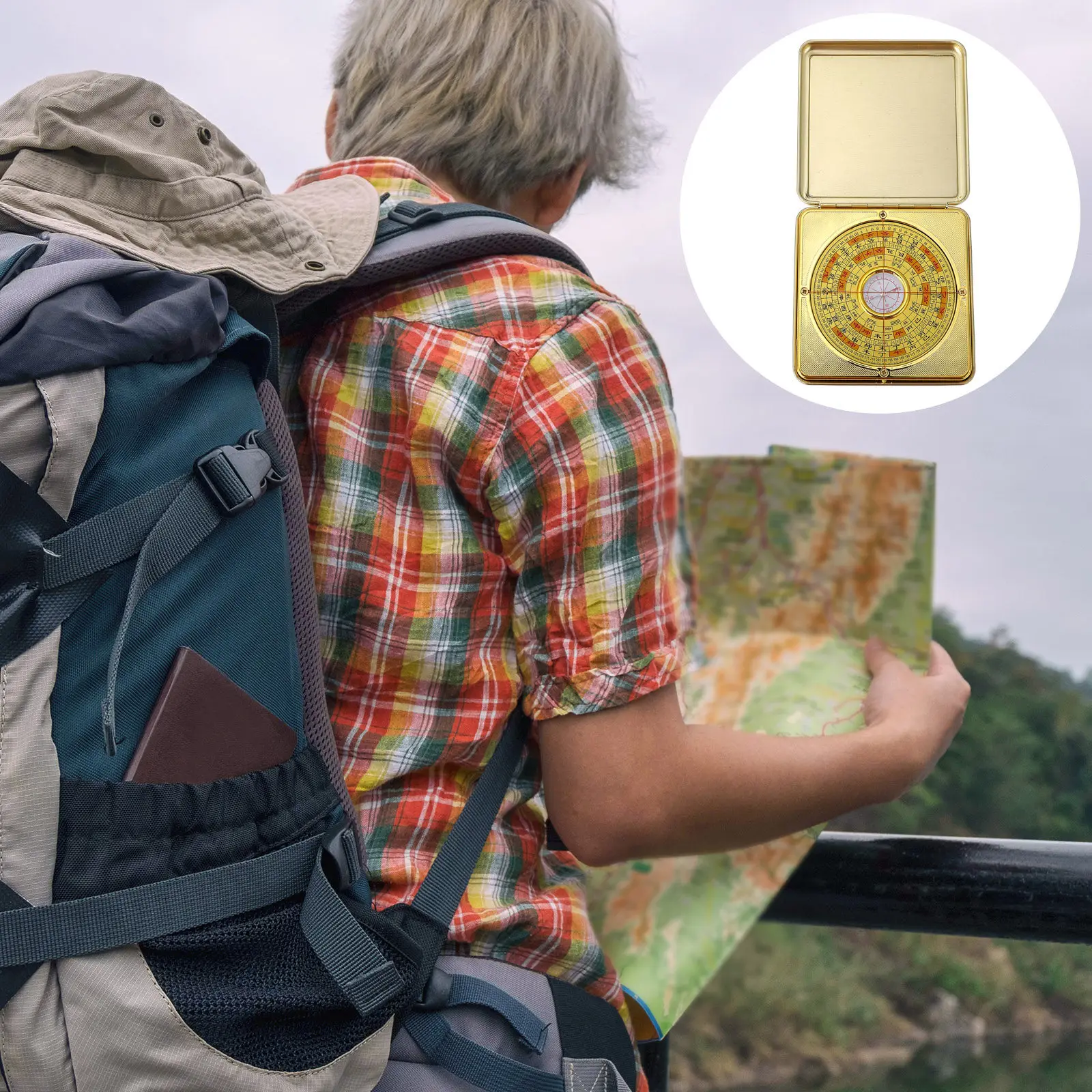 1Pcs Camping Survival Compass Feng Shui Pan Square Automatic Flipping Cover Waterproof Outdoor Navigation Hiking Tool