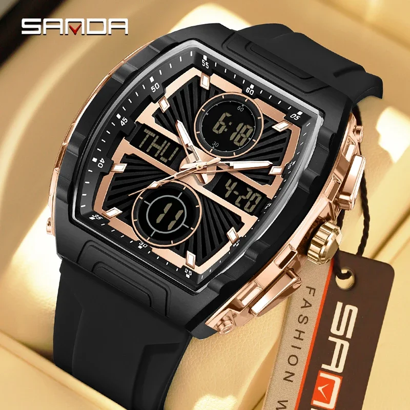 

SANDA Fashion Trend Men's Watch Luxury Large Dial Waterproof Electronic Luminous Watches Dual Display Digital Men Wrsitwatch