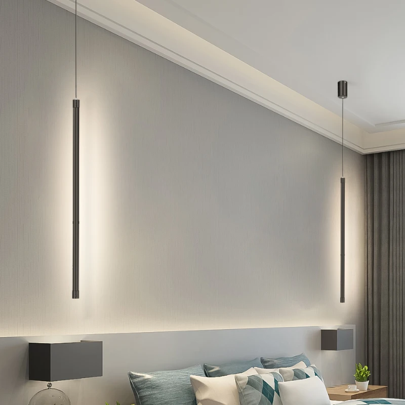 Modern Minimalista LED Pendant Light, Nordic Chandelier, Lâmpada pingente preto, longa linha, sala de estar, quarto, sala de jantar, cabeceira