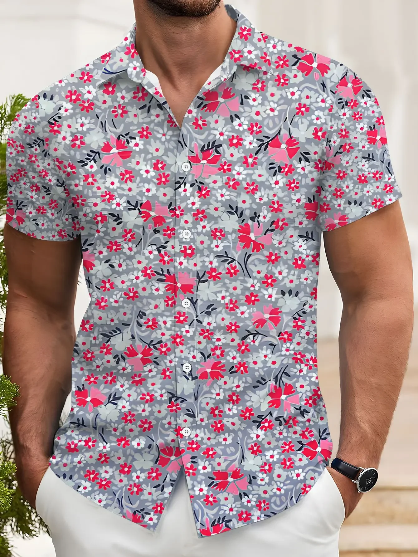 Vintage Blue And White Porcelain Flower Print Men Short Sleeve Shirt Versatile Washable Outdoor Holiday Loose Casual Tops
