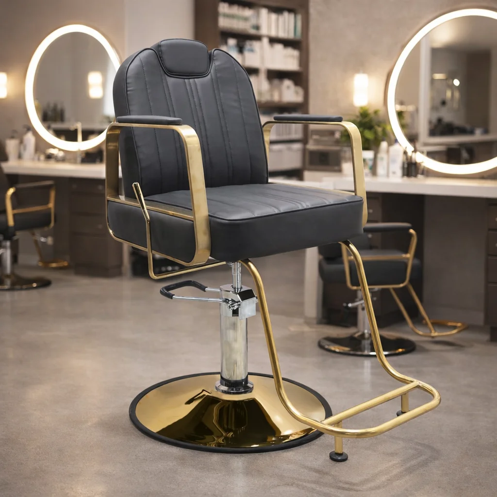

Luxury Barber Chair Hydraulic Salon Styling Chair With Gold Frame Professional Hair Cutting Chair for Barbershop